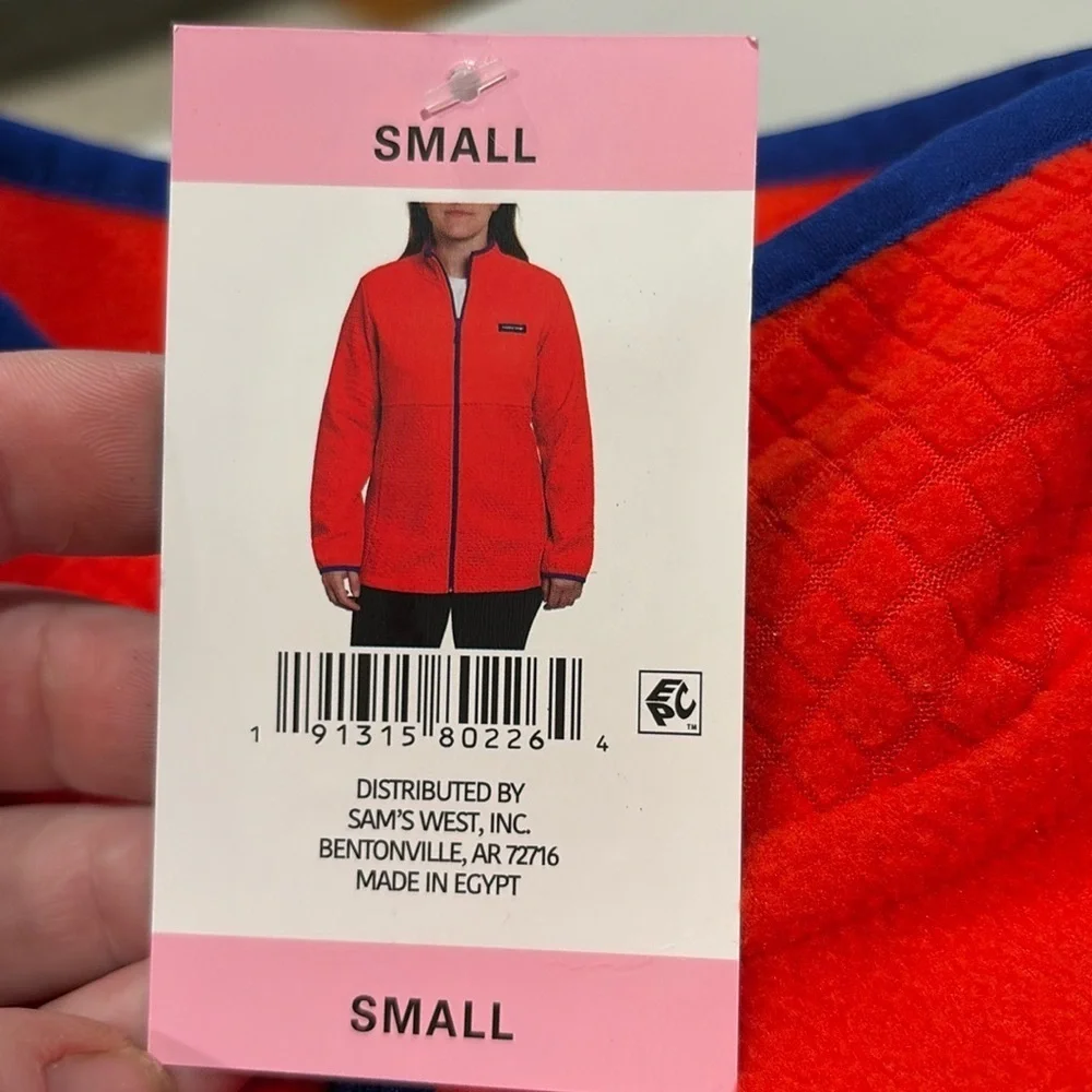 Lands' End - ladies grid Fleece Zip Up Jacket.  Size Small.  NWT. Orange